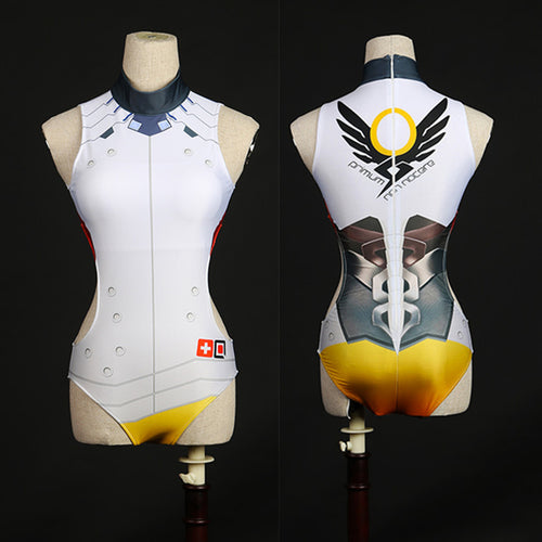 OW Game Angela Ziegler Swimsuit Cosplay Costume One pieces Spandex Mercy Bathing Suit