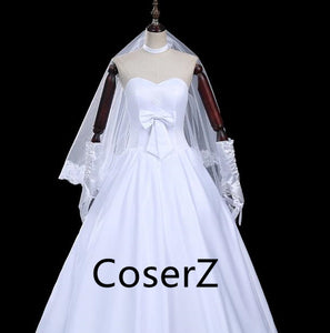 Fate Zero Artoria Wedding Dress 10th Anniversary Artoria Cosplay Costume Dress+Gloves+Headdress