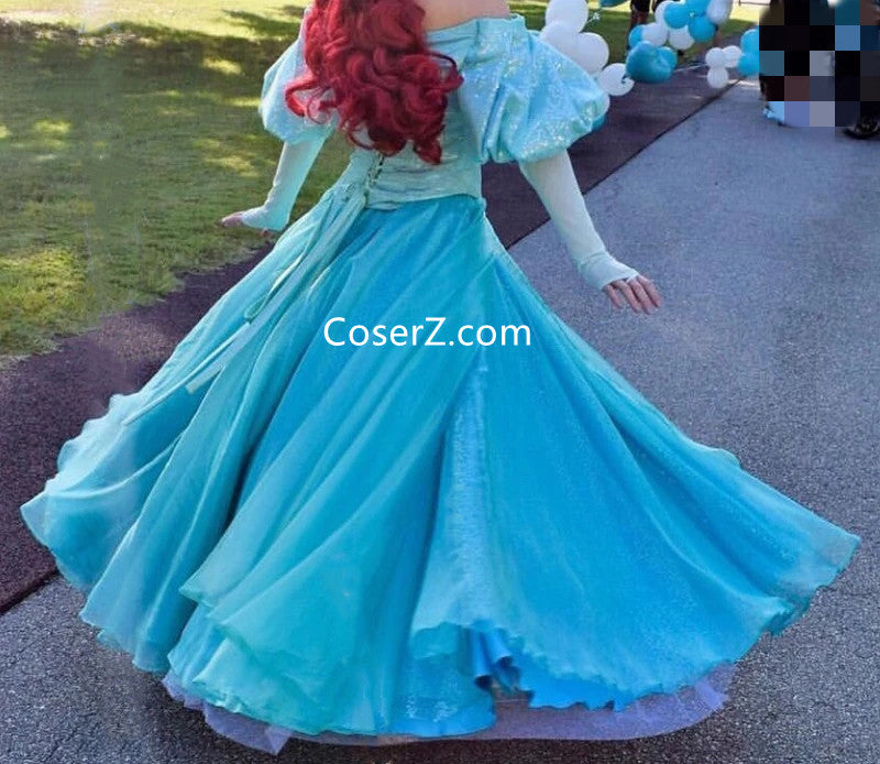 Princess Ariel Green Dress, Ariel Teal Green Ball Gown Park Version Dr – CoserZ
