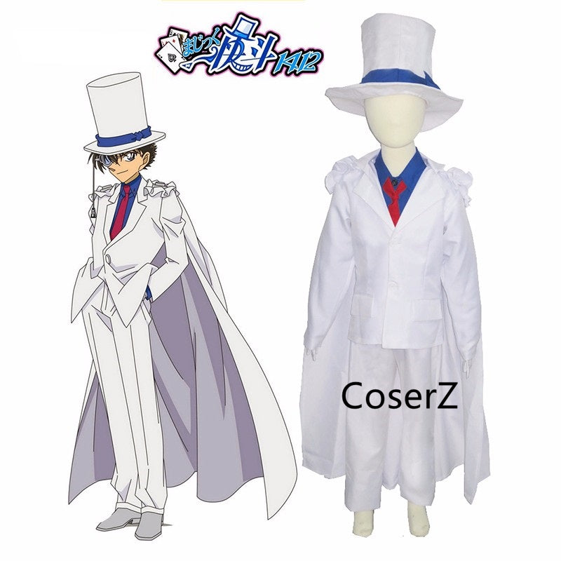 Detective Conan Kaito Kid Gentleman Thief White Suit for kids Cosplay Costume
