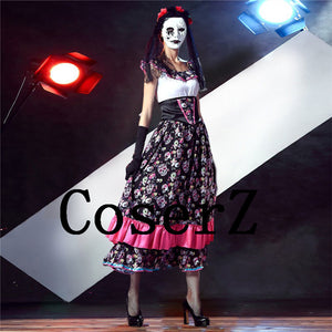 Corpse Bride Day of Dead Cosplay Long Skull Flapper Dress Cosplay Costume