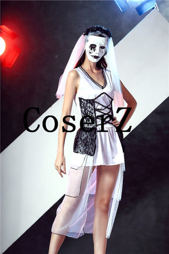 Corpse Bride Sleeveless Outfit Wicca Mask Cosplay Costumes