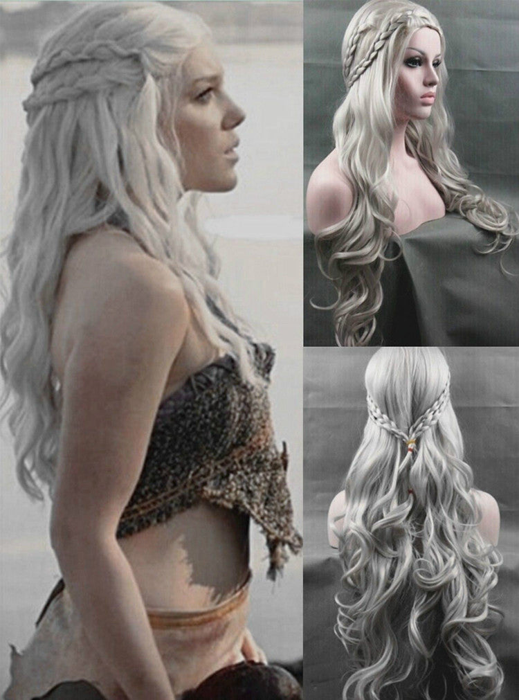 Daenerys Targaryen Wig, Silver Wavy Wig Dragon Princess Game of Thrones Cosplay Wig