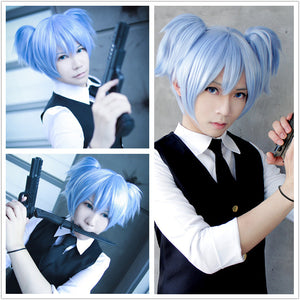 Short Ice Blue Pigtails Cosplay Wig, Shiota Nagisa Anime Wig