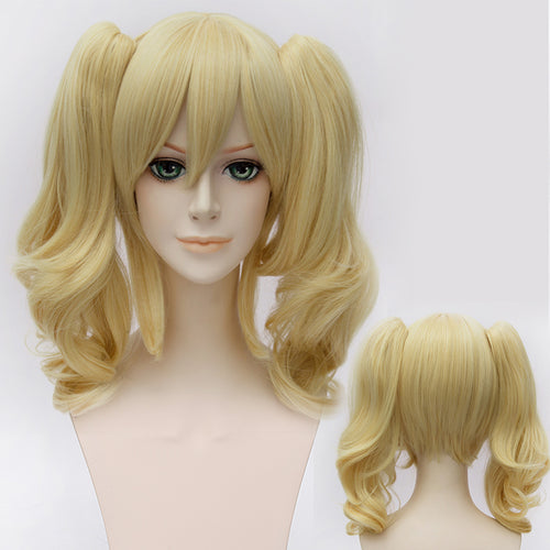 Batman Harley Quinn Golden Blonde Anime Cosplay Wig Cheap Heat Resistance Synthetic Hair Party Wigs+2 Ponytail