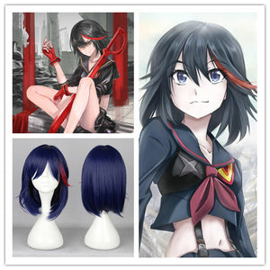 Kill La Kill Ryuko Matoi Short Hair Dark Blue Mixed Red Anime Cosplay Wig
