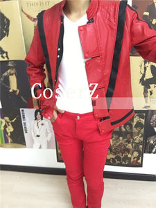 Michael Jackson Leather Thriller Red Jacket Pants Cosplay Costume