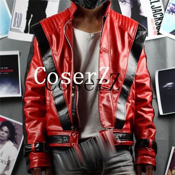 Michael Jackson Costume Leather Thriller Red Jacket Cosplay Costume – Coserz