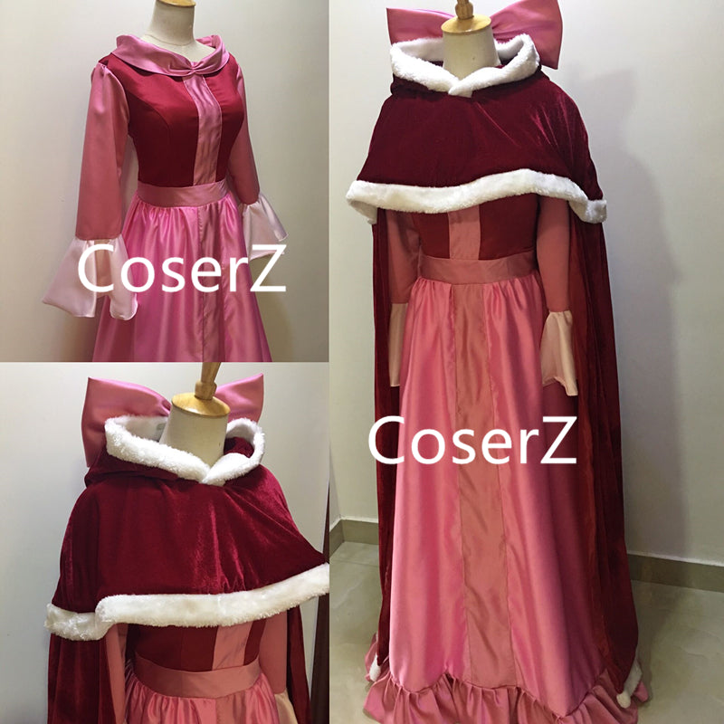 Winter Belle Red Dress, Belle Pink Dress, Belle Cosplay Costume with Cape