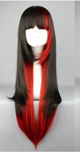 Lolita Women Harajuku Long Cosplay Wig Red Black Mixed Ombre Hair