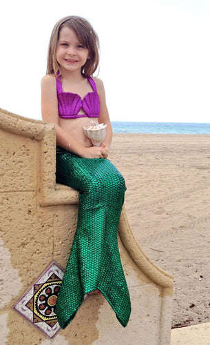 Kids Mermaid Swimwear, Ariel Green Tail and Seashell Top