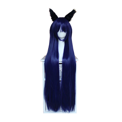 LOL Ahri Wig Ahri Cosplay Wigs Peluca The Nine-Tailed Fox Dark Blue Hair With Ears Headwear