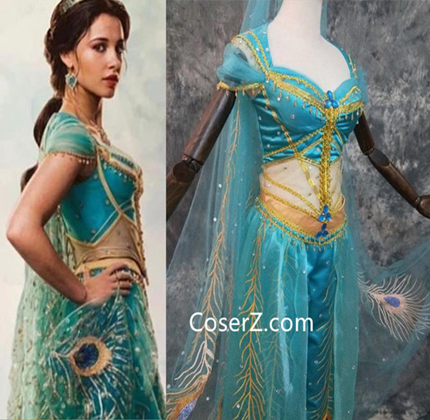 Amazon.com: MISI CHAO Belly Dance Princess Jasmine Costume - Aladdin  Halloween Outfit Princess Costumes Teal for Women(L) : Clothing, Shoes &  Jewelry