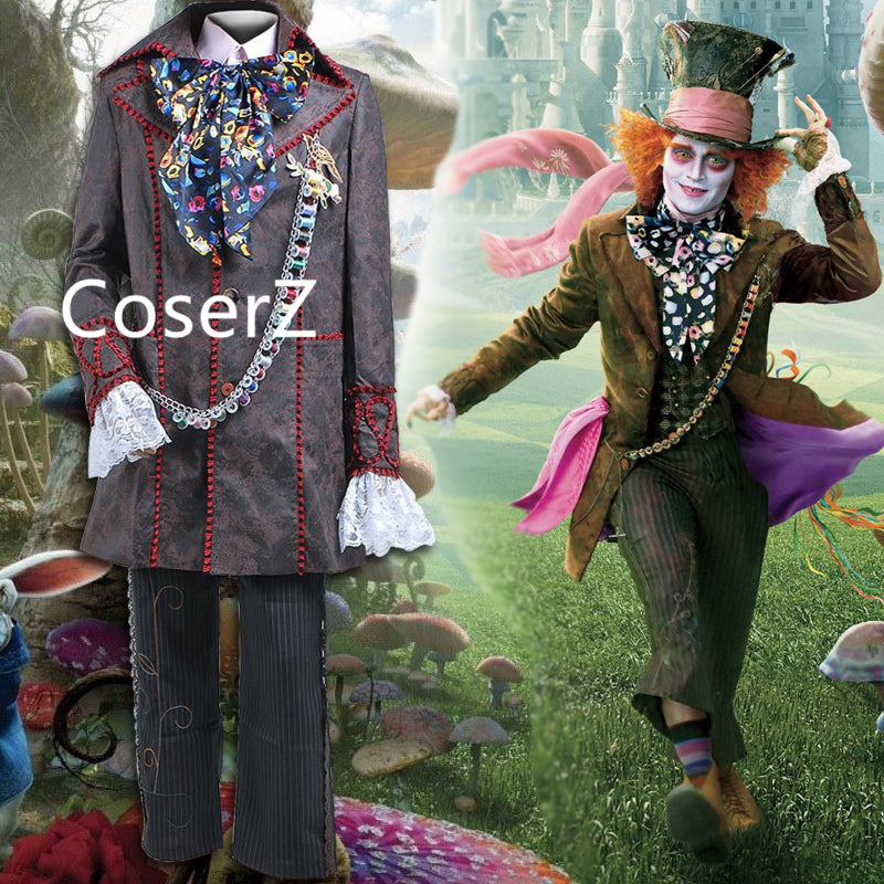 Alice In Wonderland Cosplay Johnny Depp Mad Hatter Costume For Adults Women Men