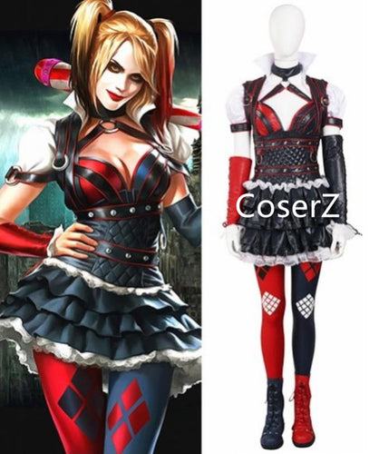 Batman: Arkham Knight Harley Quinn Cosplay Costume with Top, Pant, Skirt, Armgurads, Belts