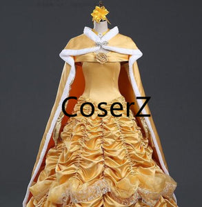 Belle Dress, Beauty and The Beast Dress Princess Prom Ball Gown without Cloak