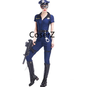Blue Police Costume, Women Cosplay Cop Police Jumpsuit