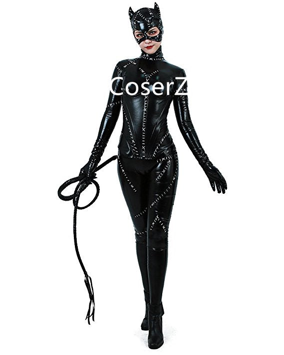 Catwoman Costume Black Catsuit Halloween Cosplay Costume with Mask