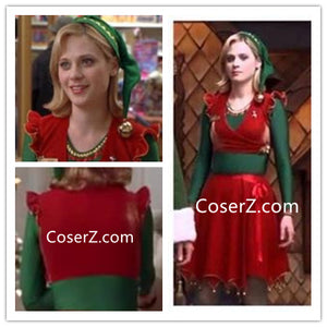 elf dress for christmas Women Elf Costume Christmas Outfit Adult 5pcs Velvet Dress Cosplay Holiday Halloween Xmas Party Set with Hat Belt Shoes Cover Socks, Women's, Size: