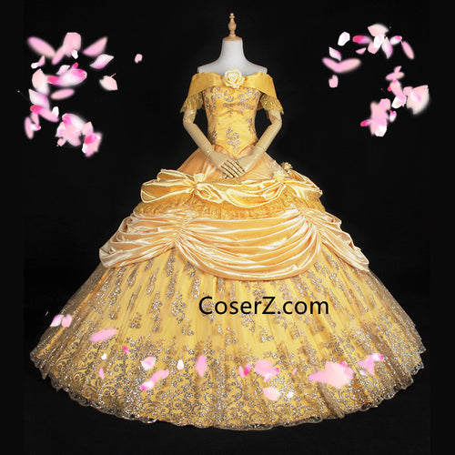 Deluxe Beauty and the Beast Belle Costume, Princess Belle Dress Cosplay Costume Adult