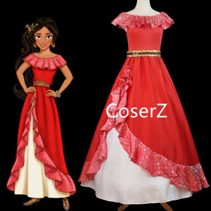 elena of avalor dress Elena Costume, Elena of Avalor with Cloak CoserZ The long red dress features a ruffled hemline thats higher in the center to reveal the sparkle mesh underskirt Disney Princess Costume Elena Of
