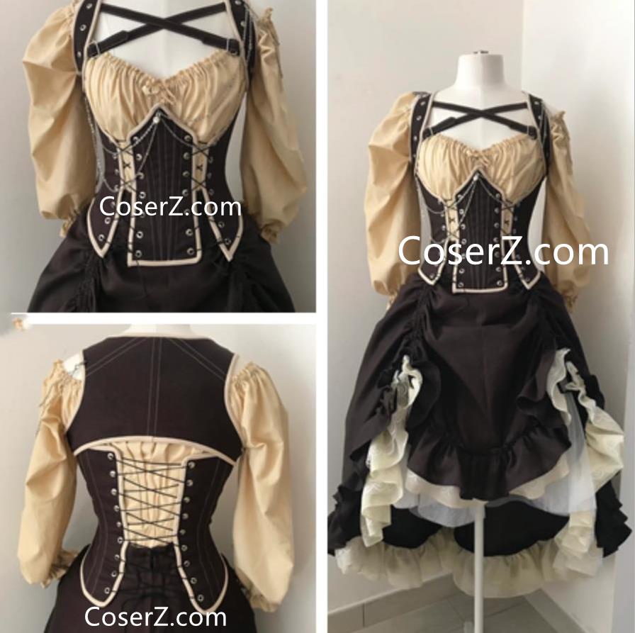 elizabeth swann corset dress Yellow gold Elizabeth Swann 18th c Dress Halloween Renaissance Medieval Costume Clothes Clothing. Made to fit: Small to Plus Size #5