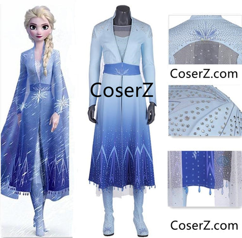 Frozen 2 Elsa Dress Blue Elsa Outfit for Adult Cosplay Costume ES021