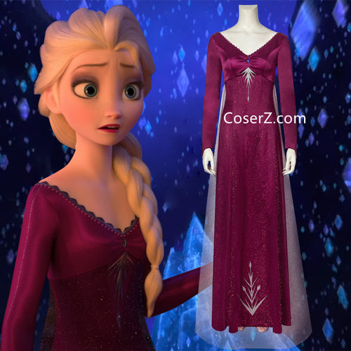 Frozen 2 Elsa Purple Dress, Frozen 2 Elsa Nightgown Red Dress