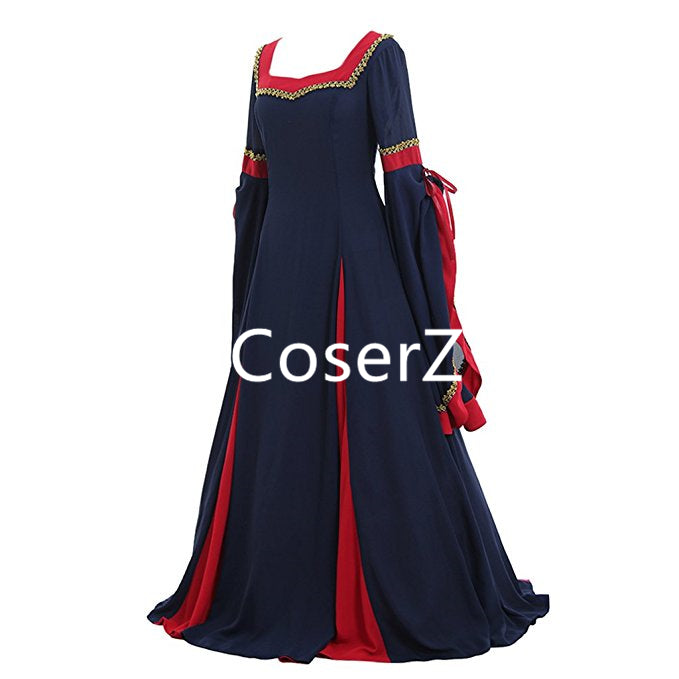 Custom Guinevere Navy Blue Bordeaux Victorian Women Dress Costume