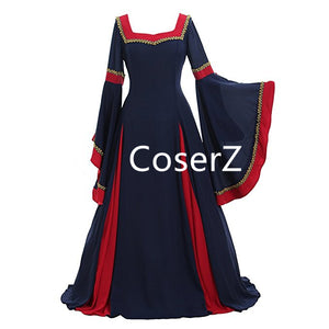 Custom Guinevere Navy Blue Bordeaux Victorian Women Dress Costume