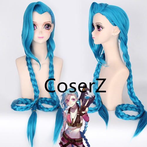 League of Legends LOL Jinx Wig 120cm Long Two Braid Cosplay Wig