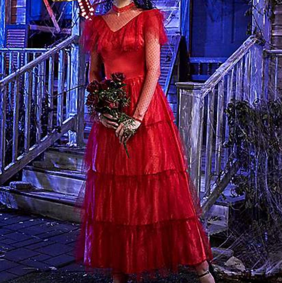 Lydia Deetz Dress, Lydia Deetz Red Dress Costume with Red Veil CoserZ Lydia Deetz Dress, Lydia Deetz Red Dress Costume with Red Veil CoserZ
