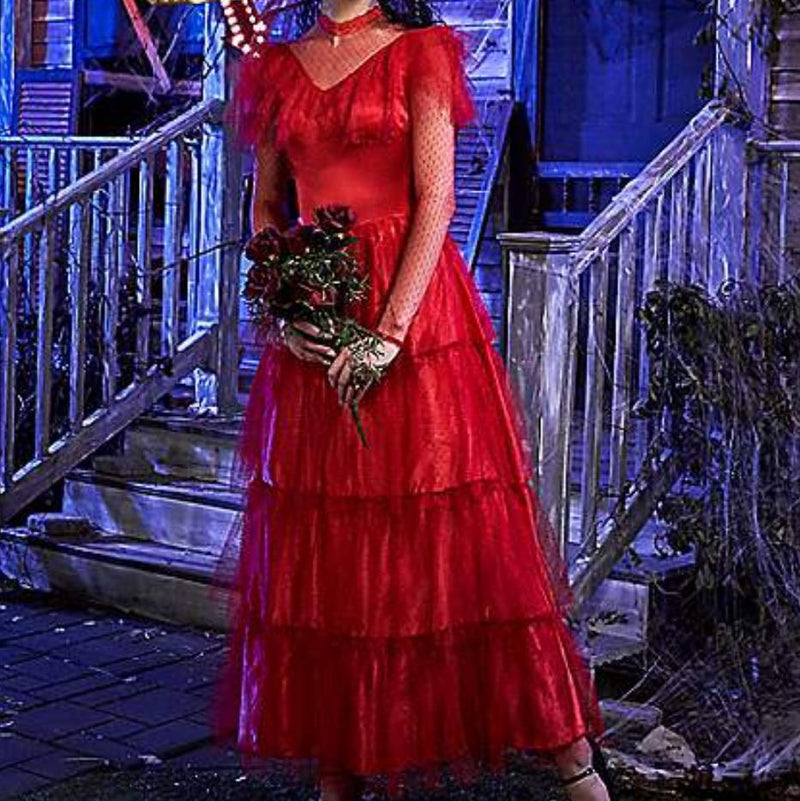 red dress lydia beetlejuice Lydia Deetz Dress, Lydia Deetz Red Dress Costume with Red Veil – CoserZ