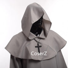 Medieval Friar Costume Vintage Renaissance Priest Monk Cowl Robes Cosplay Outfits with Cross Necklace