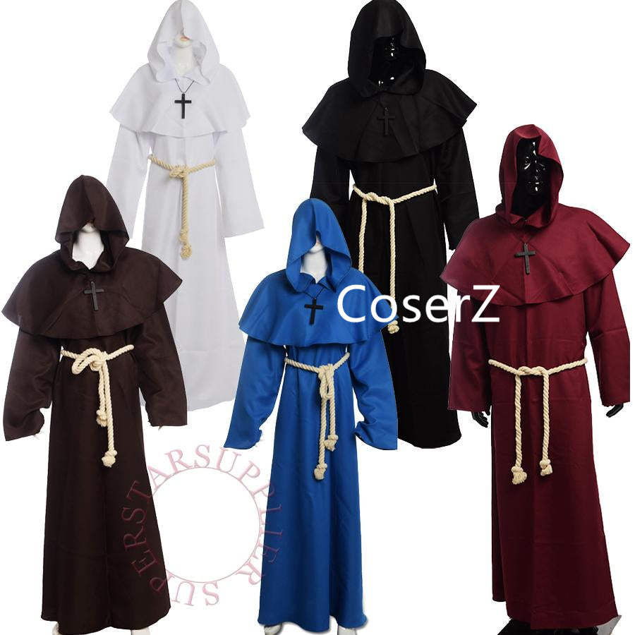 Cowled Robe Medieval Friar Costume Vintage Renaissance Priest Monk Cowl Robes Cosp ...