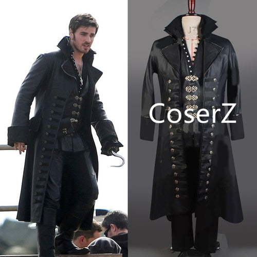 Once Upon A Time Cosplay Costume Captain Hook Costume Black Jacket Full Sets Halloween Costume