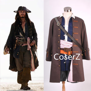Pirates of the Caribbean Captain Jack Sparrow Costume Cosplay Full Sets