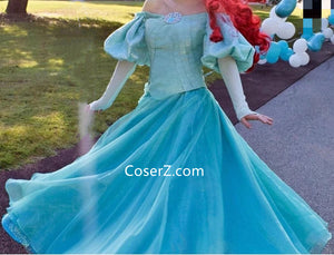 Princess Ariel Green Dress, Ariel Teal Green Ball Gown Park Version Dress