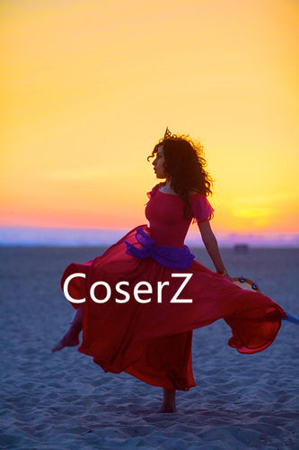 Esmeralda Dress in Red, Princess Esmeralda Red Dress Costume Topsy Turvy Dress for Adults Kids