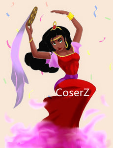 Esmeralda Dress in Red, Princess Esmeralda Red Dress Costume Topsy Turvy Dress for Adults Kids