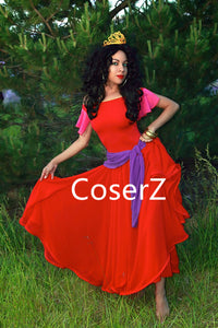 Esmeralda Dress in Red, Princess Esmeralda Red Dress Costume Topsy Turvy Dress for Adults Kids