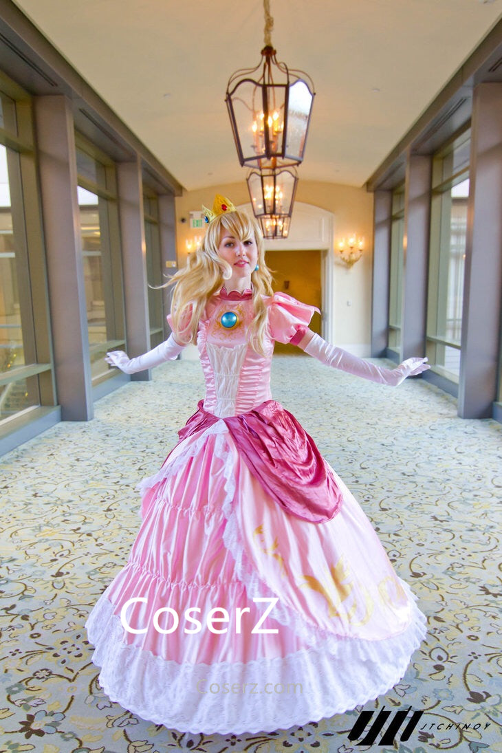 Super Mario Princess Peach Pink Dress Cosplay Costume