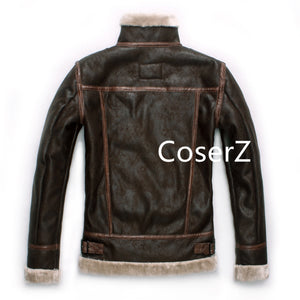 Custom Resident Evil 4 Cosplay Costume Leon Kennedy Jacket Leather Faux Fur Coat