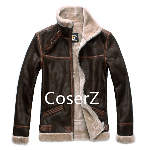 Custom Resident Evil 4 Cosplay Costume Leon Kennedy Jacket Leather Faux Fur Coat