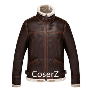 Custom Resident Evil 4 Cosplay Costume Leon Kennedy Jacket Leather Faux Fur Coat
