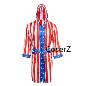 Rocky Balboa Apollo Movie Boxing American Flag Cosplay Shorts Robe Boxing Costume Robe and Shorts