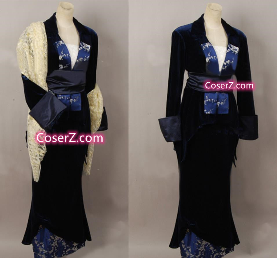 Rose Flying Dress - Rose Flying Costume Blue Velvet Gown Dress
