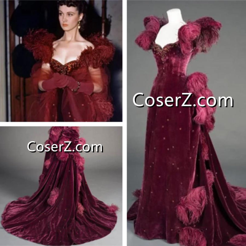 Scarlett O'Hara Red Dress Vivien Leigh Red Dress Garnet Gown in Gone W – CoserZ