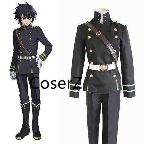 Custom Seraph of the end Yuichiro Hyakuya Cosplay Costume with Coat Strap Belt Pants Military Suit