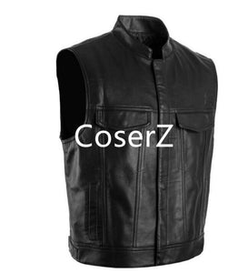 Sons Of Anarchy Black Motorcycle Vest Jacket Leather Vest Black Punk Vest Cosplay Costume